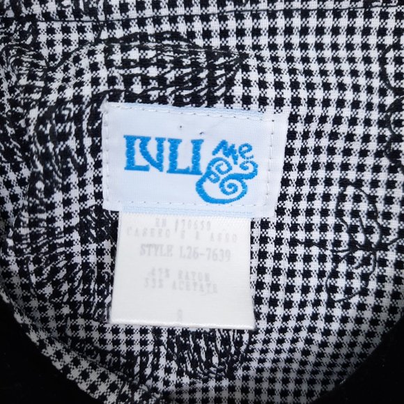 Vintage Luli & Me Black Floral Embroidered Gingham Long Sleeve Pleat Dress 8 - Picture 5 of 6